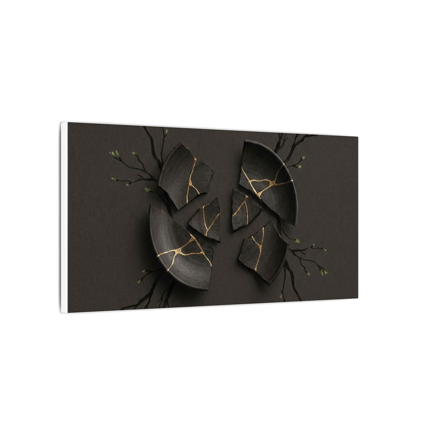 Sophisticated Broken Pottery Canvas Art - Charcoal Ink Dark Japandi