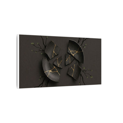 Sophisticated Broken Pottery Canvas Art - Charcoal Ink Dark Japandi
