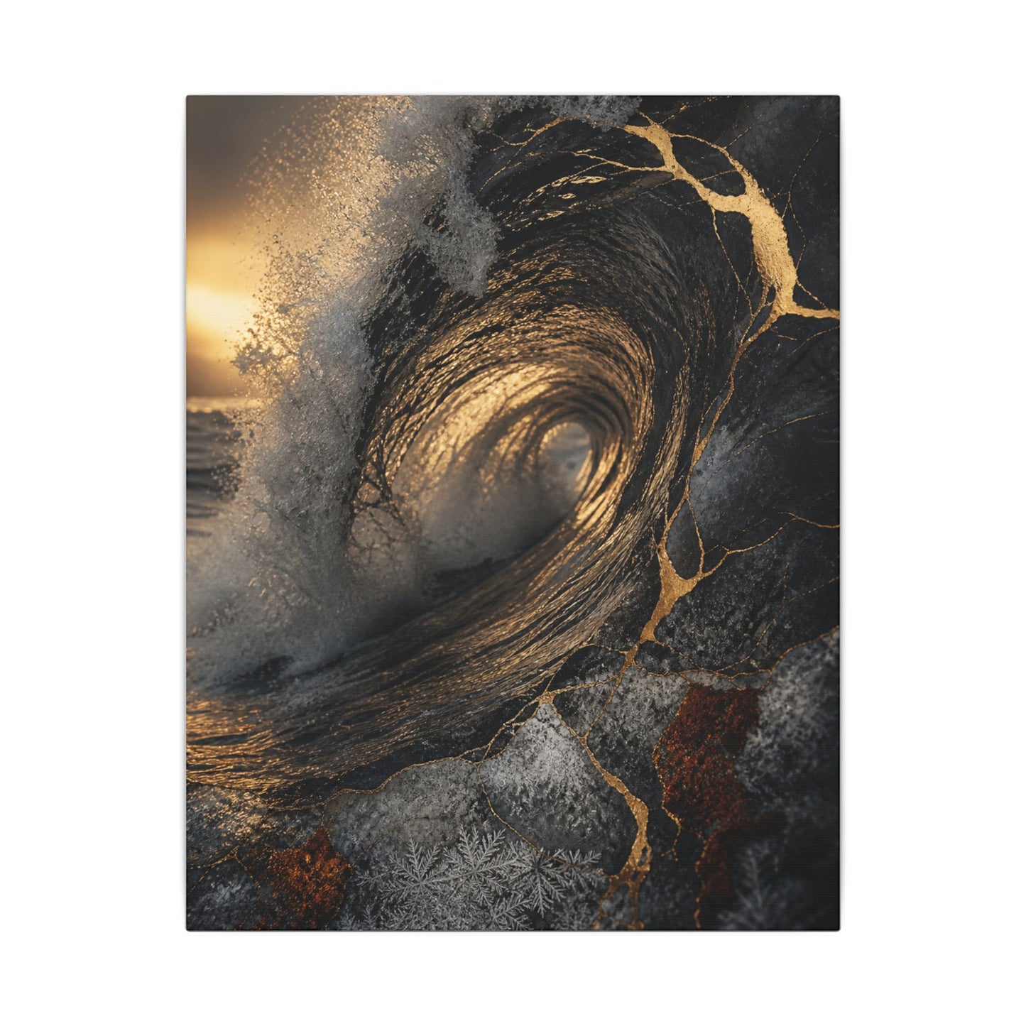 Kanso Ocean Wave Canvas Art - Kintsugi Gold Vein