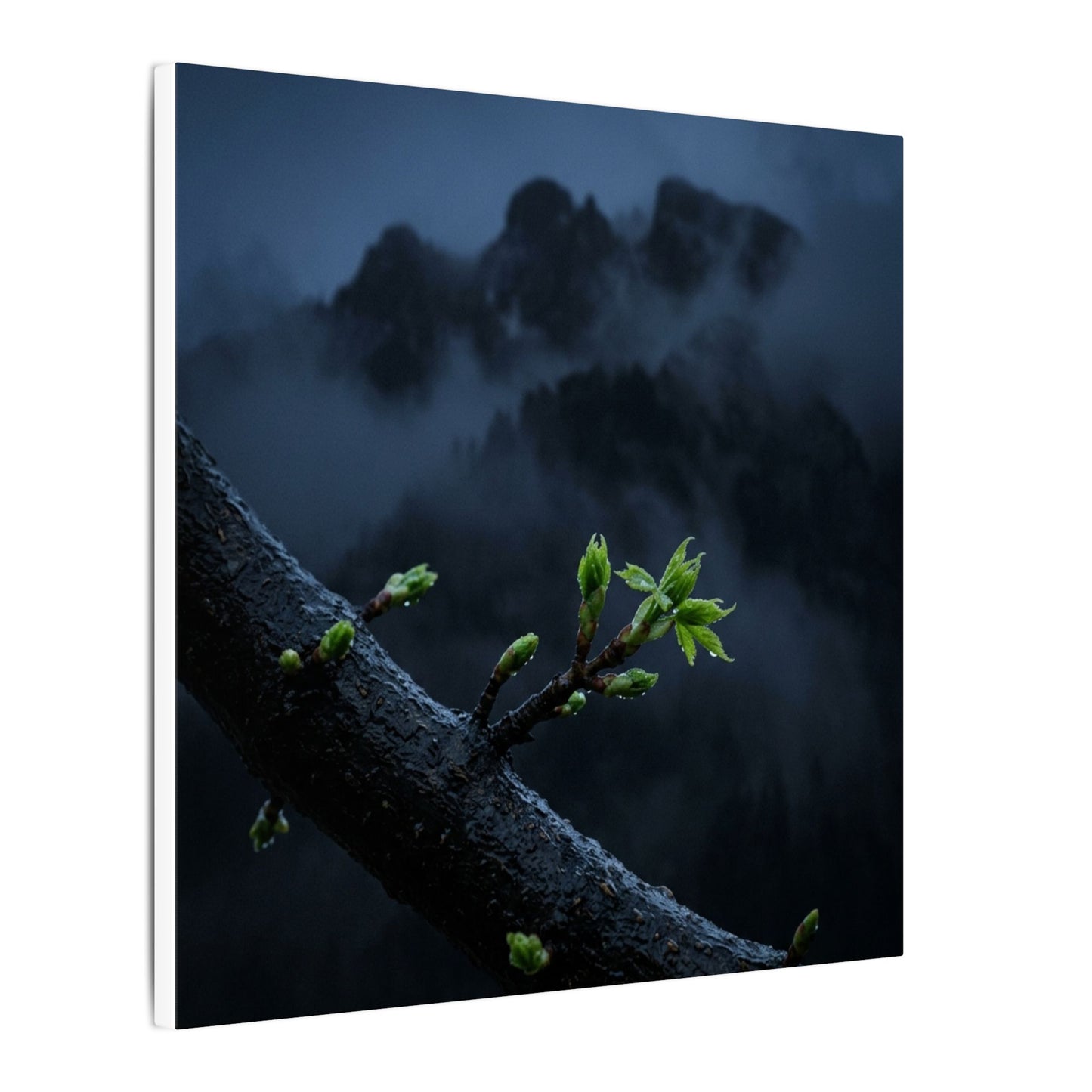 Moonlight Mountain Mist Canvas Art - Dark Japandi Kanso