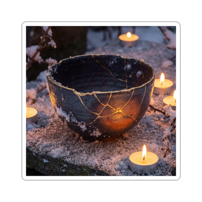 Ceramic Bowl Sticker | Winter Kintsugi Gold Repair Art Art Print
