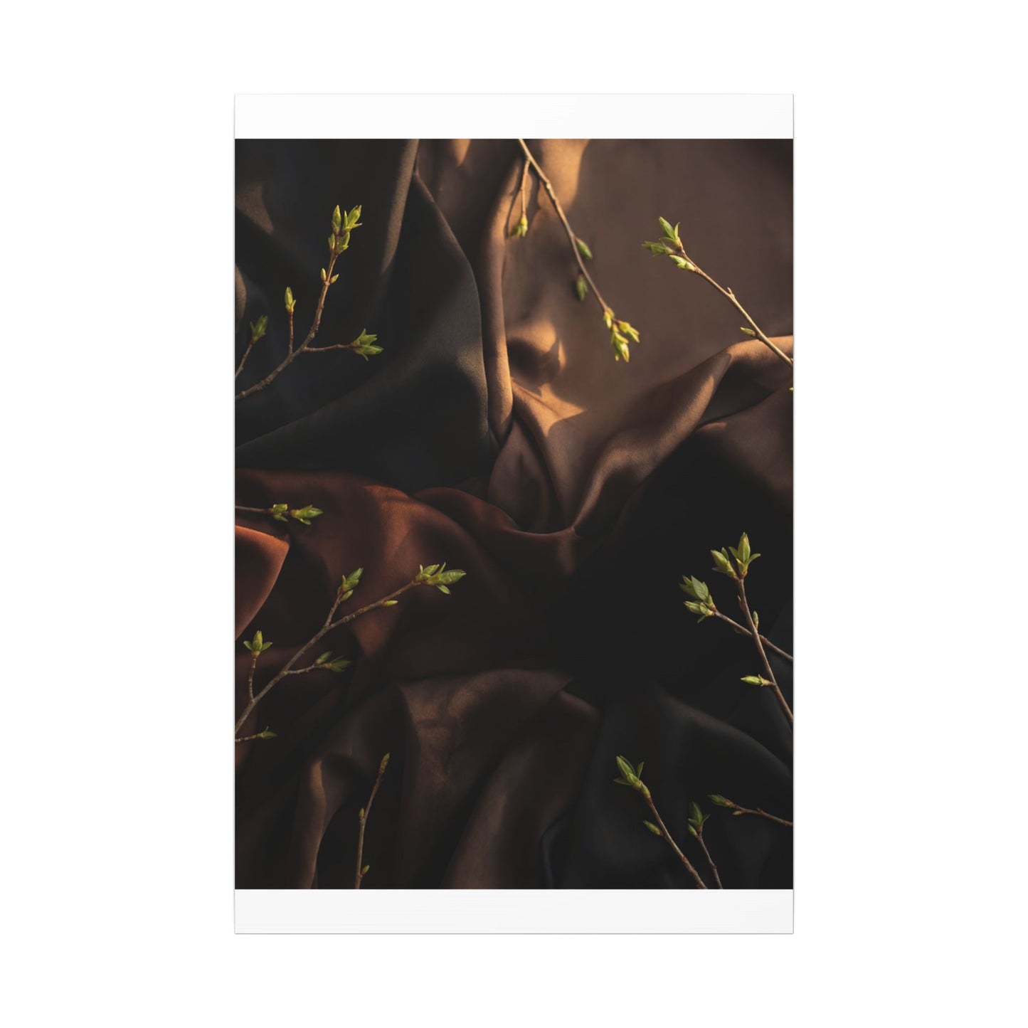 Dark Japandi Silk Drape in Golden Hour | Moody Minimal Canvas Art