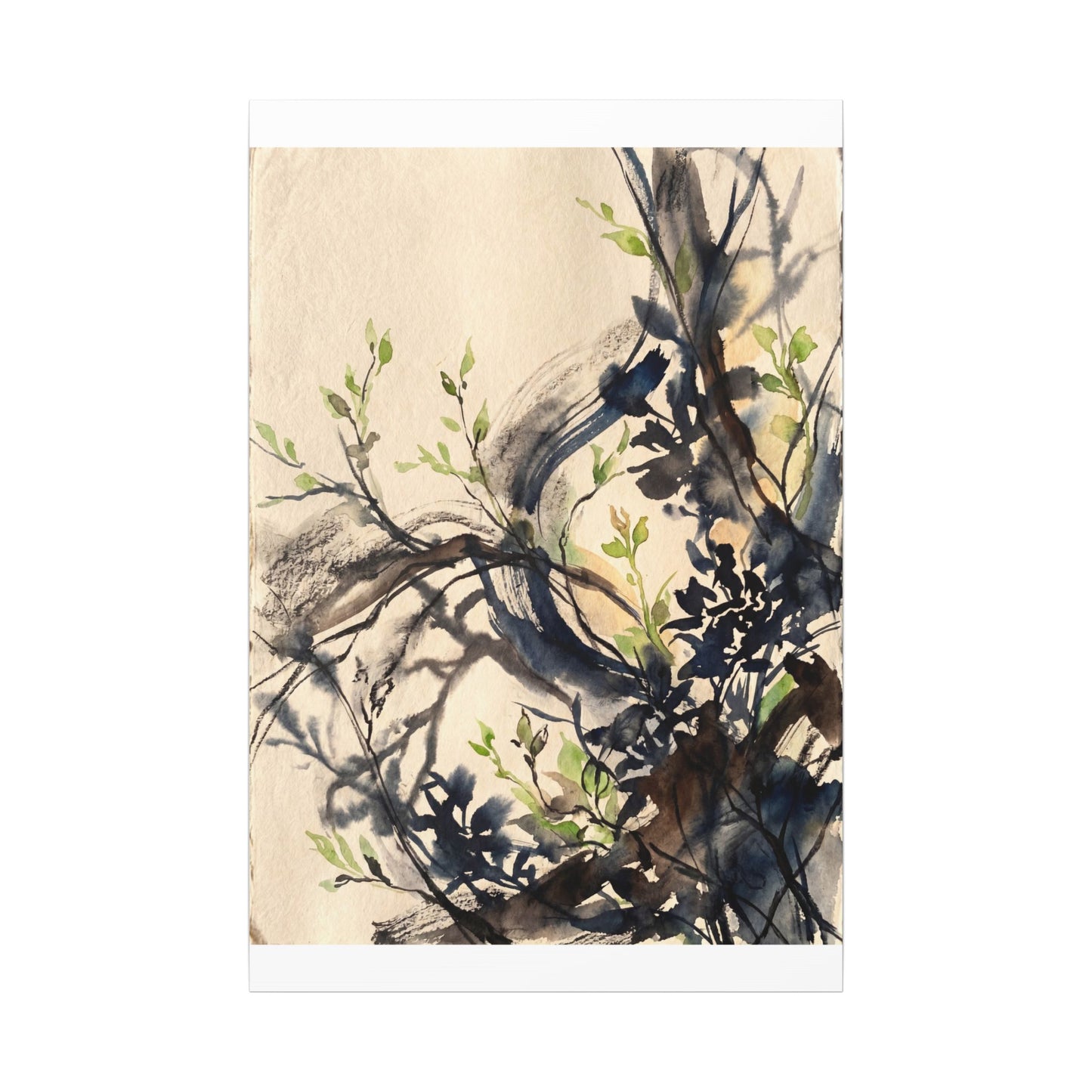 Ma Shadow Play Canvas Art - Dark Japandi Charcoal Ink