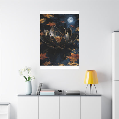 Moonlight Lotus Flower Canvas Art - Kintsugi Fukinsei