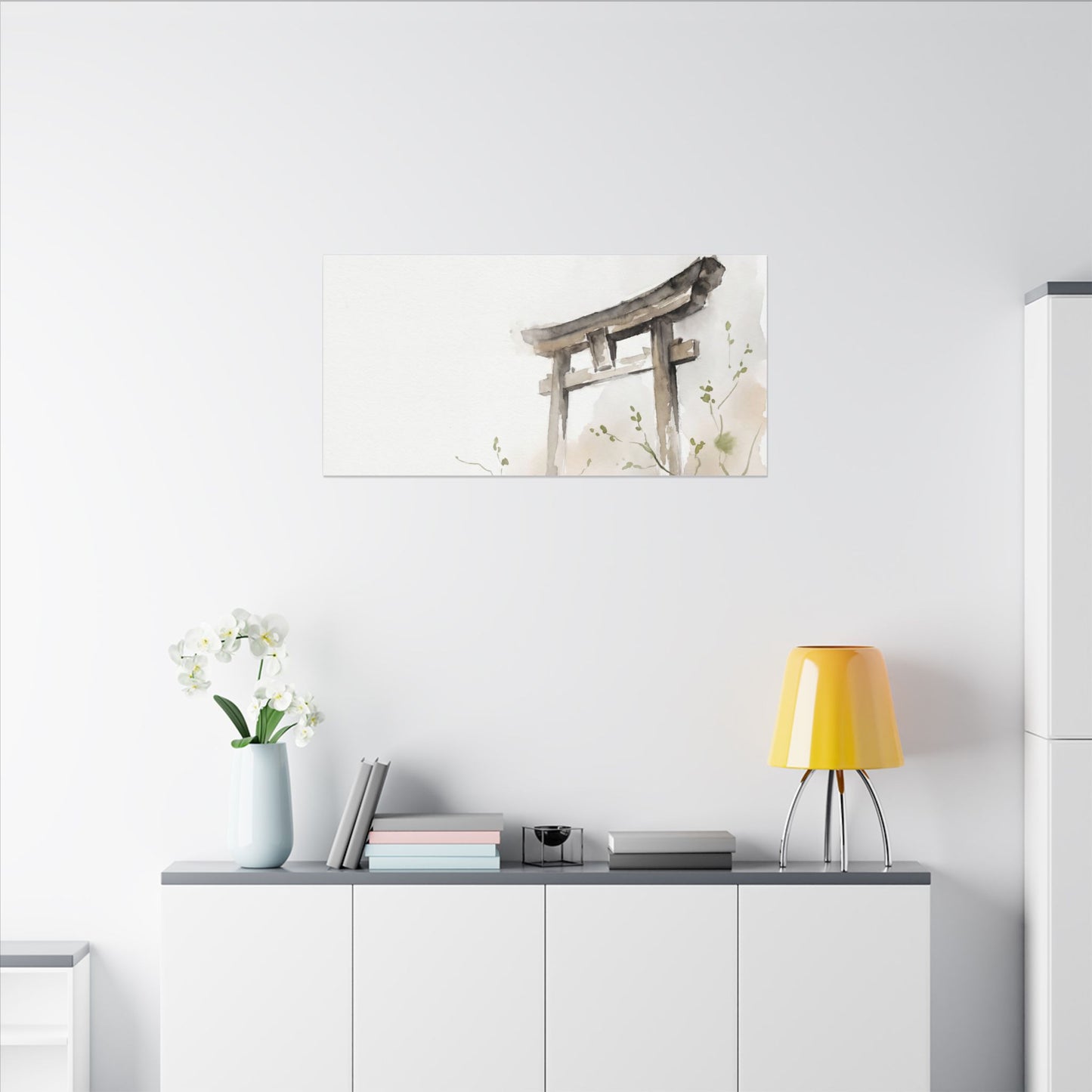 Fukinsei Torii Gate Canvas Art - Japandi Watercolor