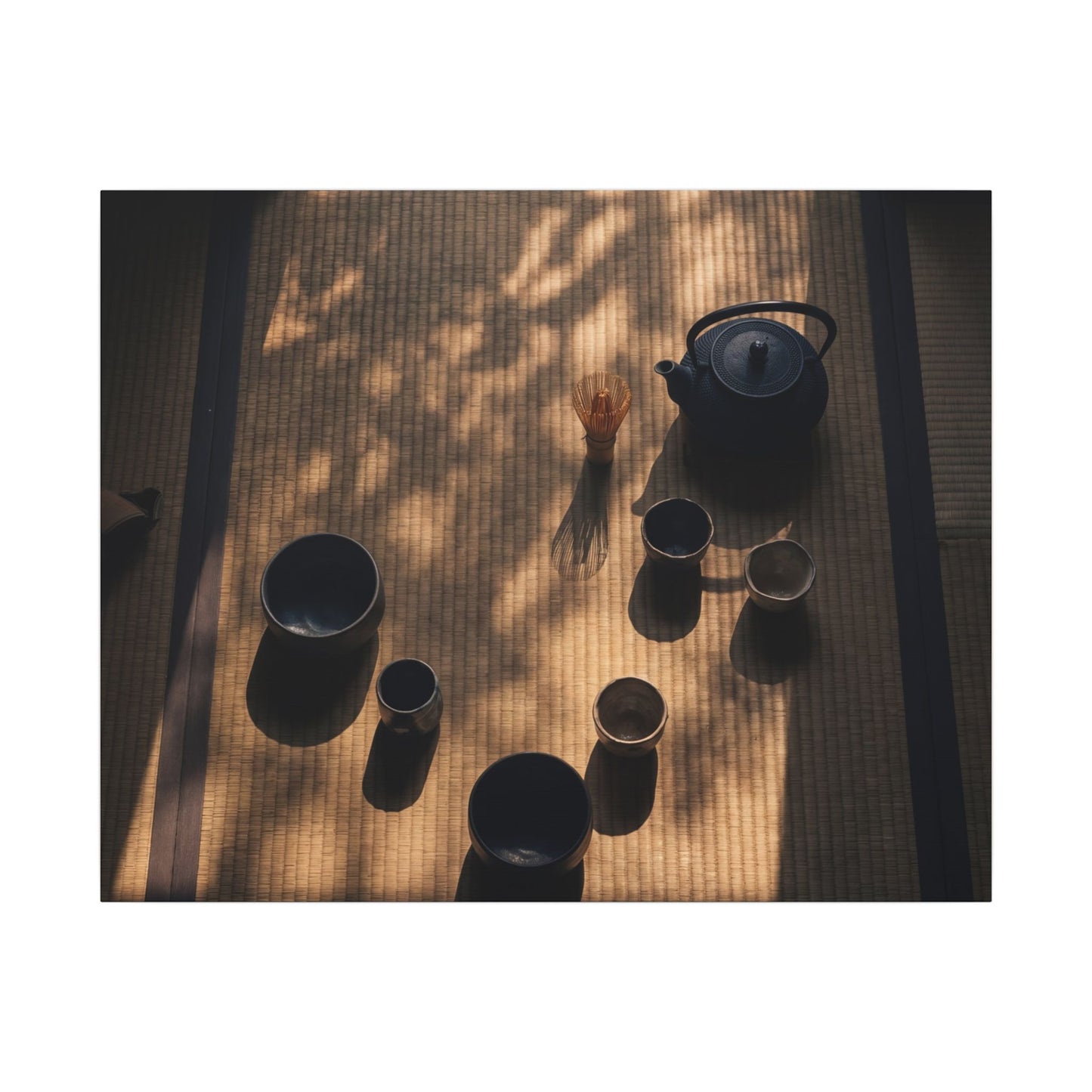 Shibui Tea Ceremony Canvas Art - Dark Japandi Shadow Zen