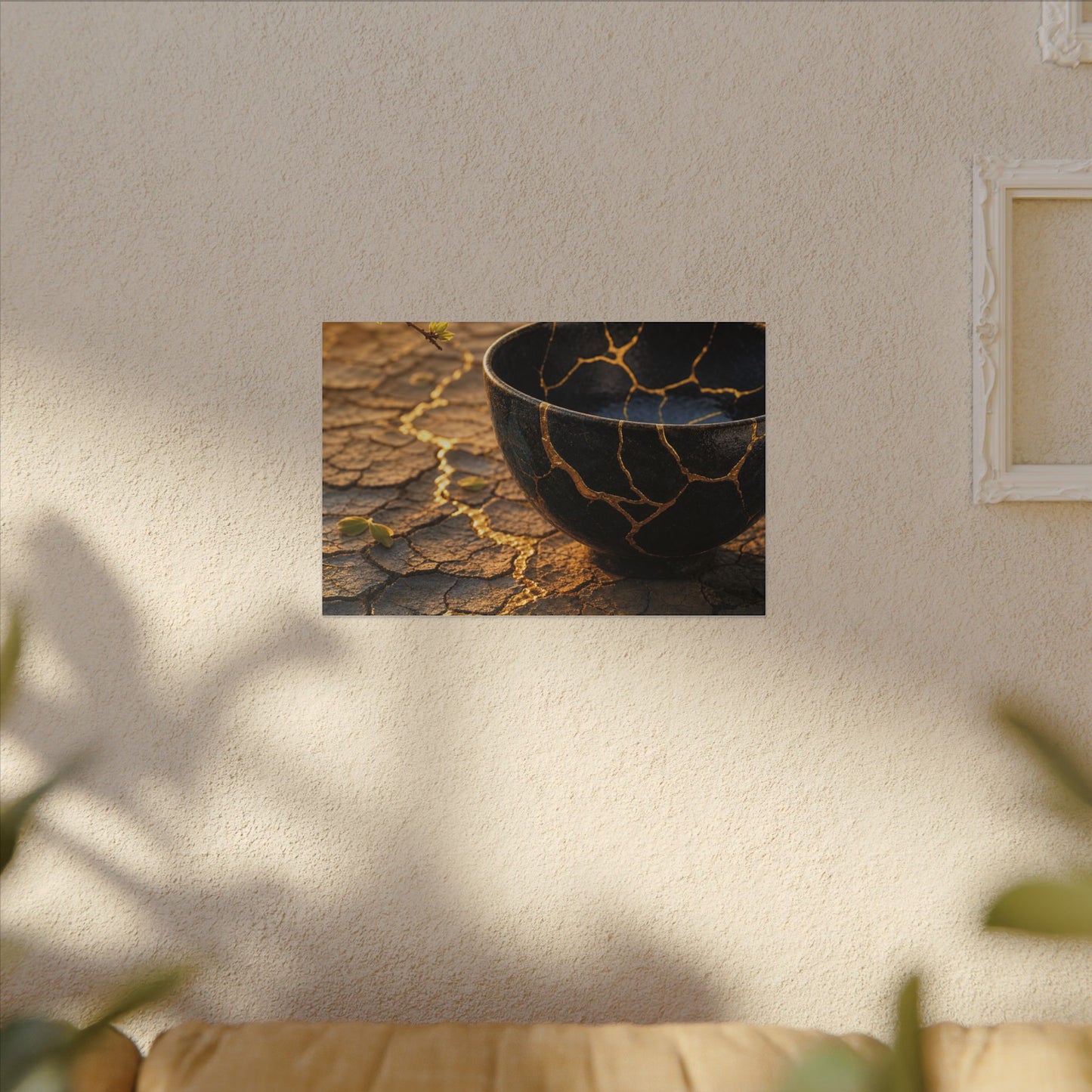 Golden Hour Cracked Earth Canvas Art - Kintsugi Fukinsei