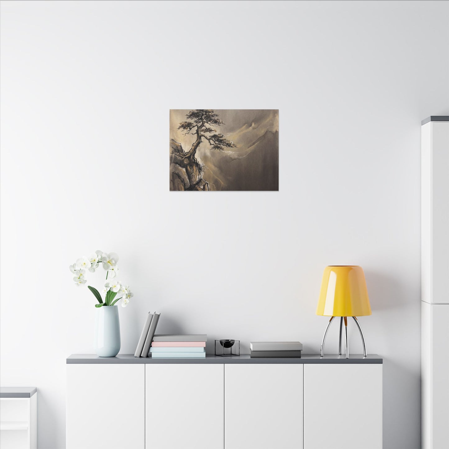 Pine Tree Charcoal Ink Canvas Art | Luxurious Dark Japandi Art