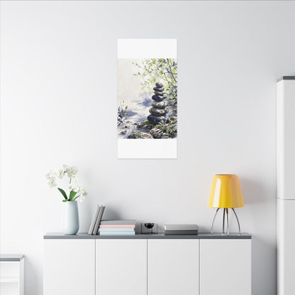 River Stones Sumi E Canvas Art | Serene Zen Art