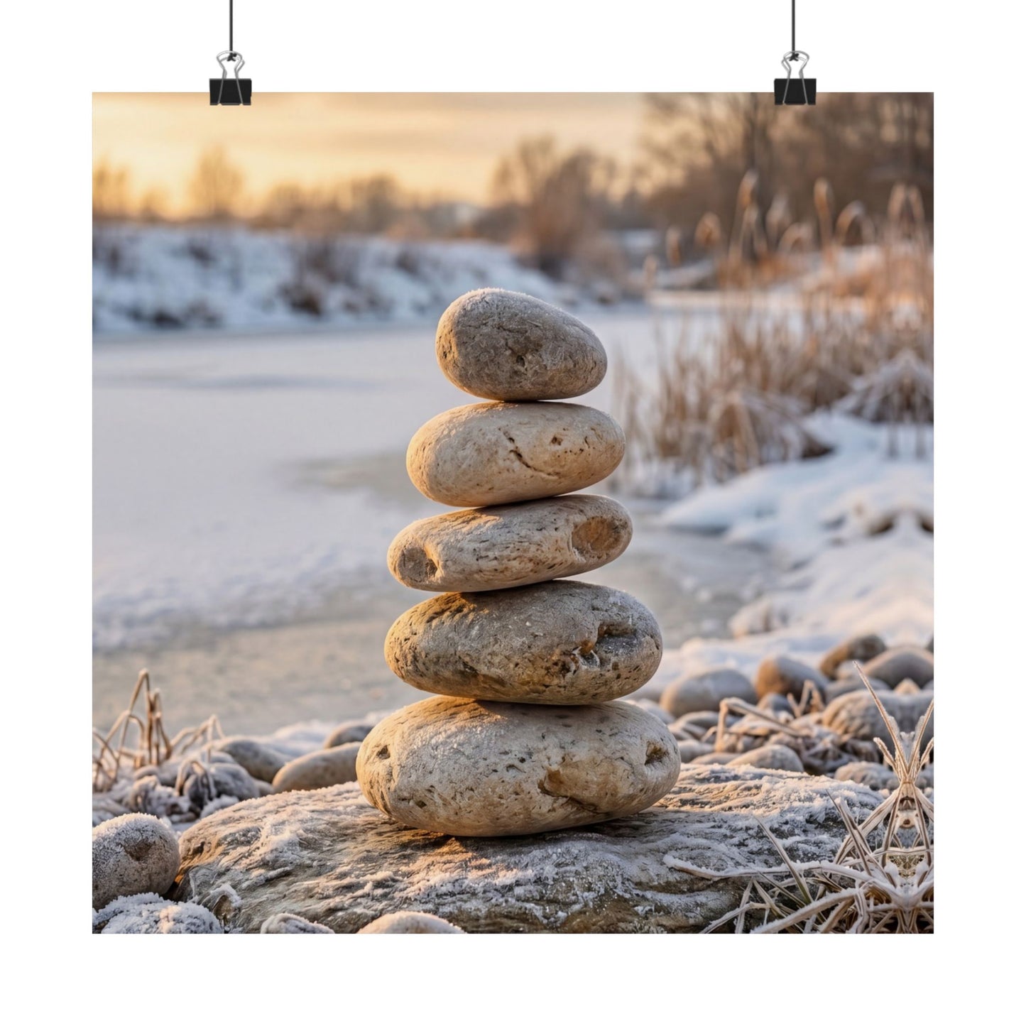Winter River Stones Japanese Pattern Wall Art Print | Warm Decor