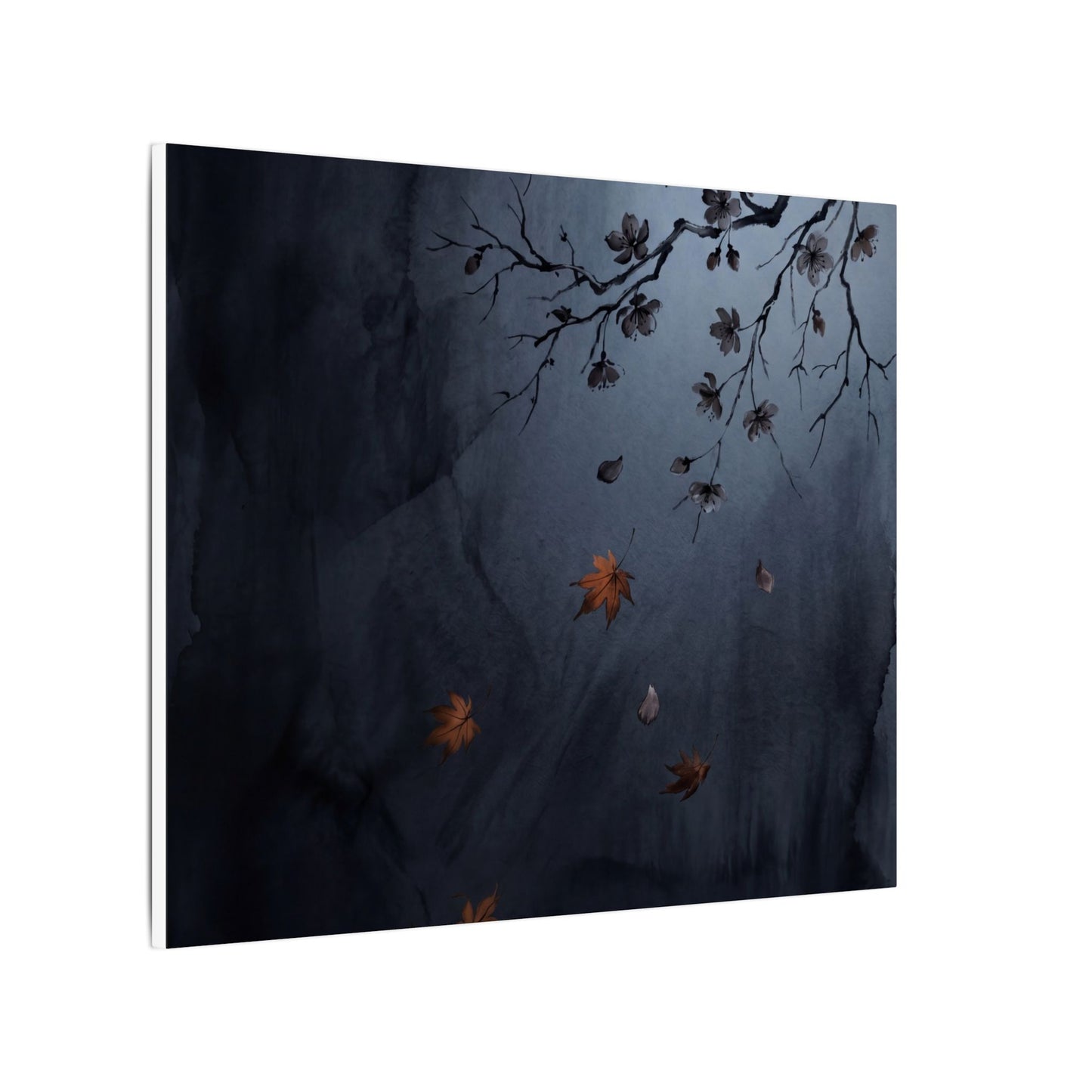 Autumn Cherry Blossom Charcoal Ink Canvas Art | Atmospheric Decor