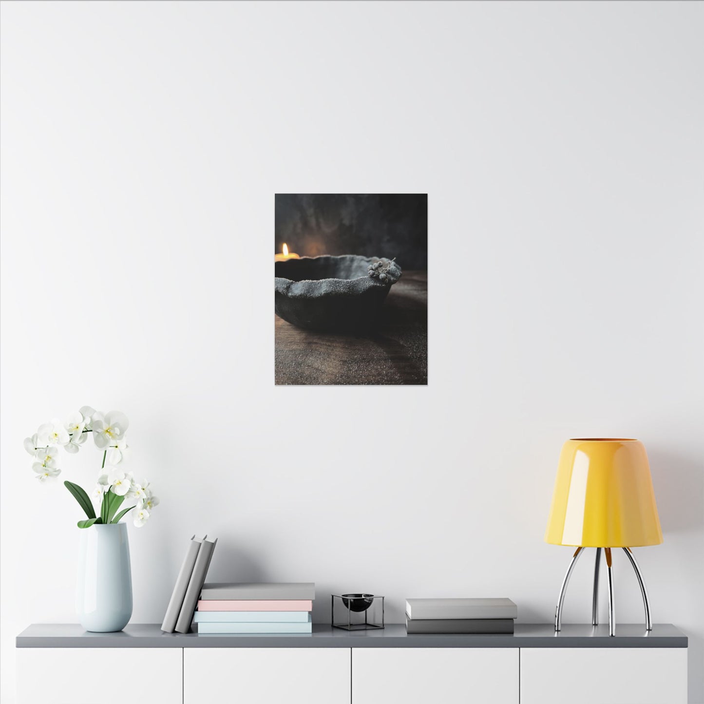 Ceramic Bowl Canvas Art | Winter Dark Japandi Shadow Zen Art