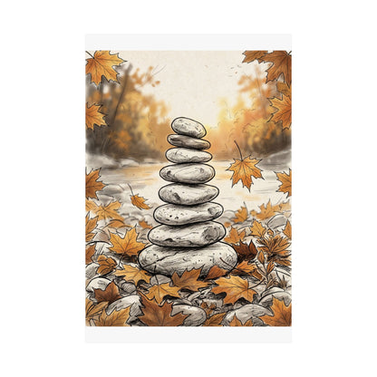 Autumn River Stones Minimal Line Wall Art Print | Neutral Decor