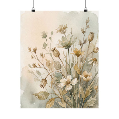 Summer Dried Flowers Watercolor Wall Art Print | Cozy Decor Art Print
