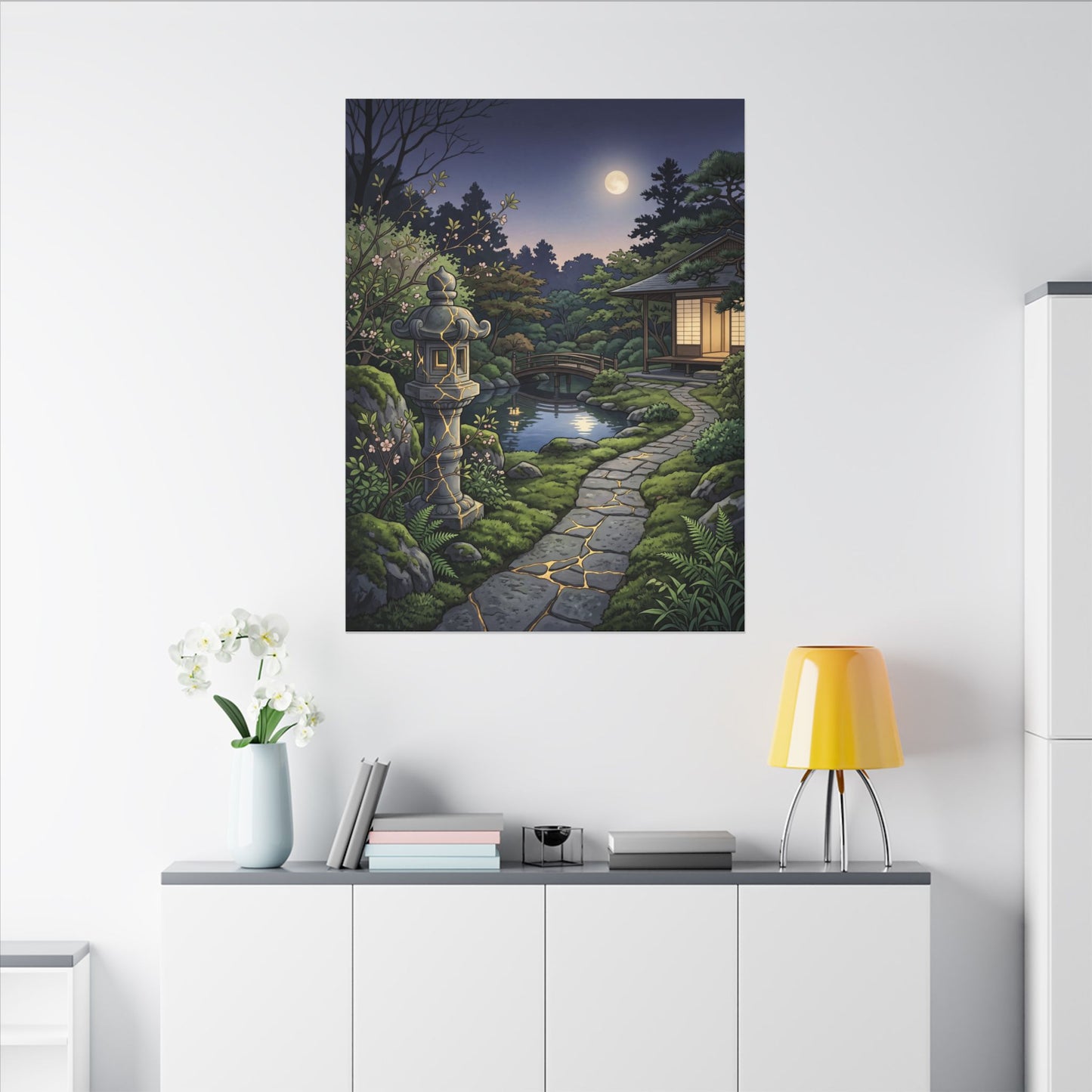 Spring Moonlit Garden Gold Vein Canvas Art | Resilient Decor