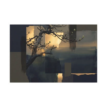 Golden Hour Pine Tree Canvas Art - Dark Japandi Kanso