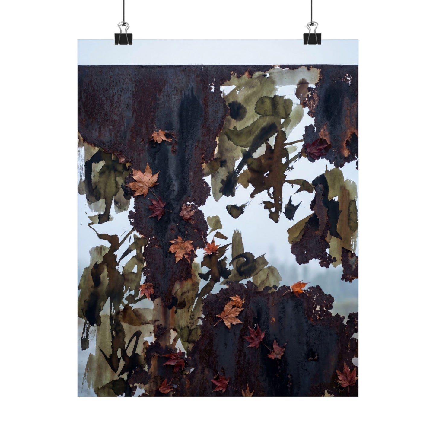 Sophisticated Rust Patina Wall Art Print - Charcoal Ink Dark Japandi