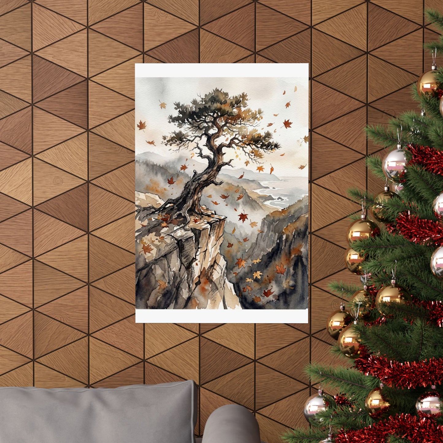 Pine Tree Watercolor Wall Art Print | Earthy Japandi Art