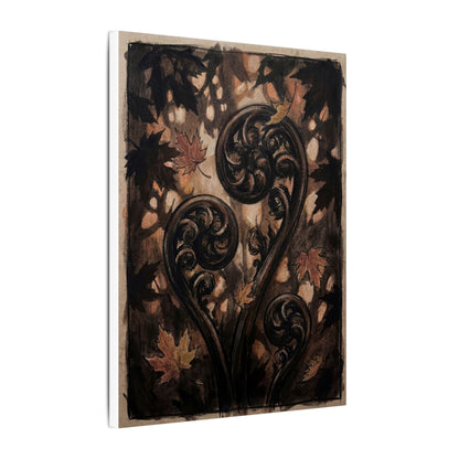 Mono No Aware Fern Unfurling Canvas Art - Dark Japandi Charcoal Ink