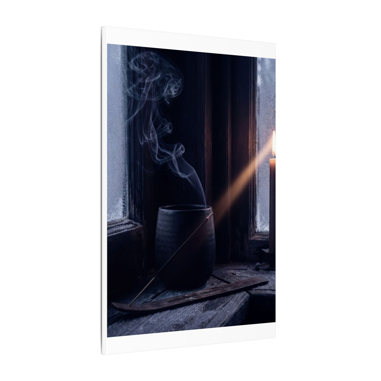 Incense Smoke Winter Canvas Art | Dark Japandi Sophisticated Design