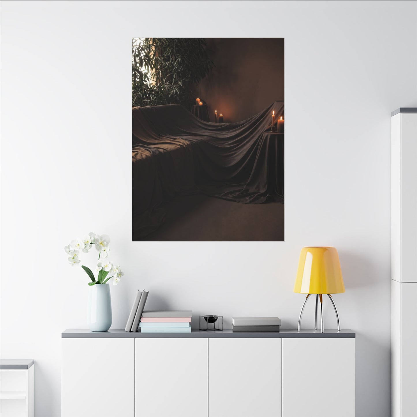 Candlelight Silk Drape Canvas Art - Dark Japandi Ma
