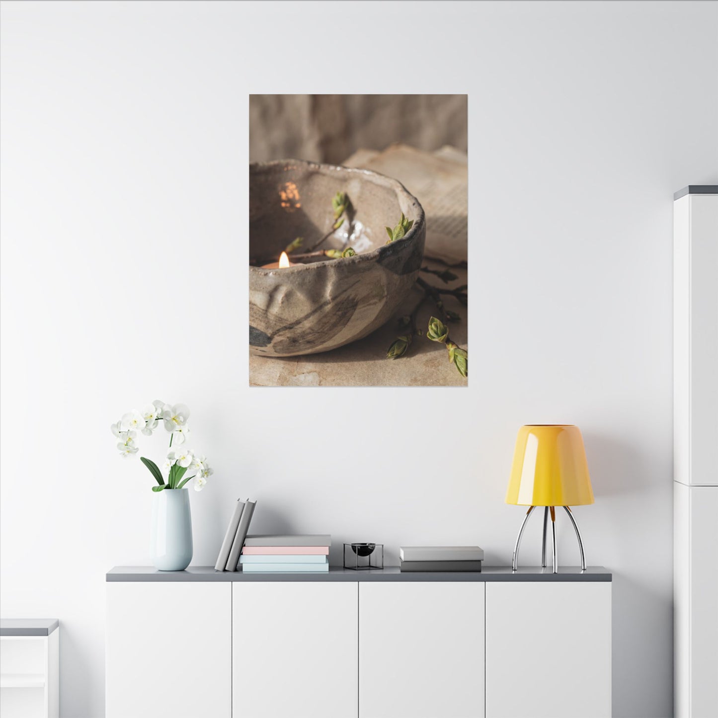 Candlelight Ceramic Bowl Canvas Art - Japandi Ma