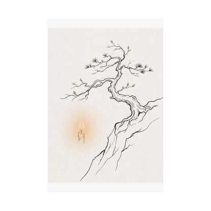 Spring Pine Tree Minimal Line Wall Art Print | Warm Decor
