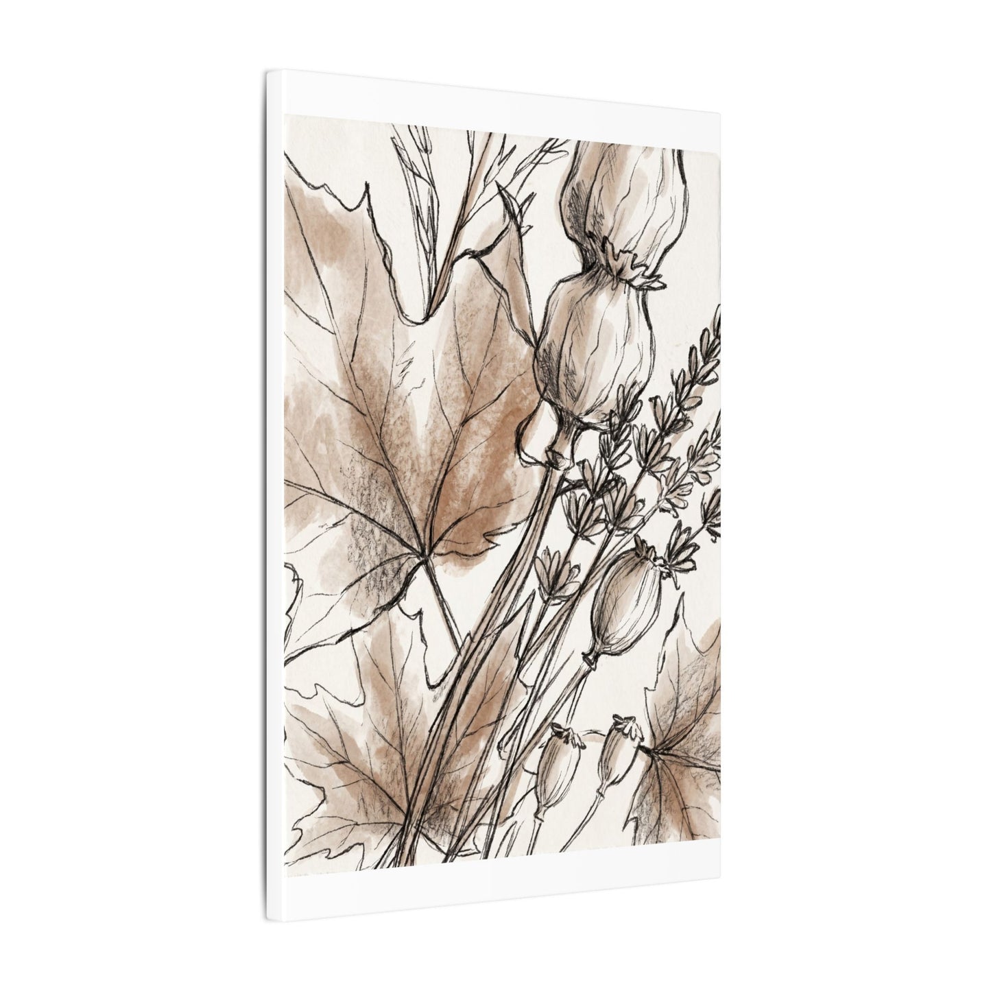 Neutral Dried Flowers Canvas Art - Minimal Line Japandi