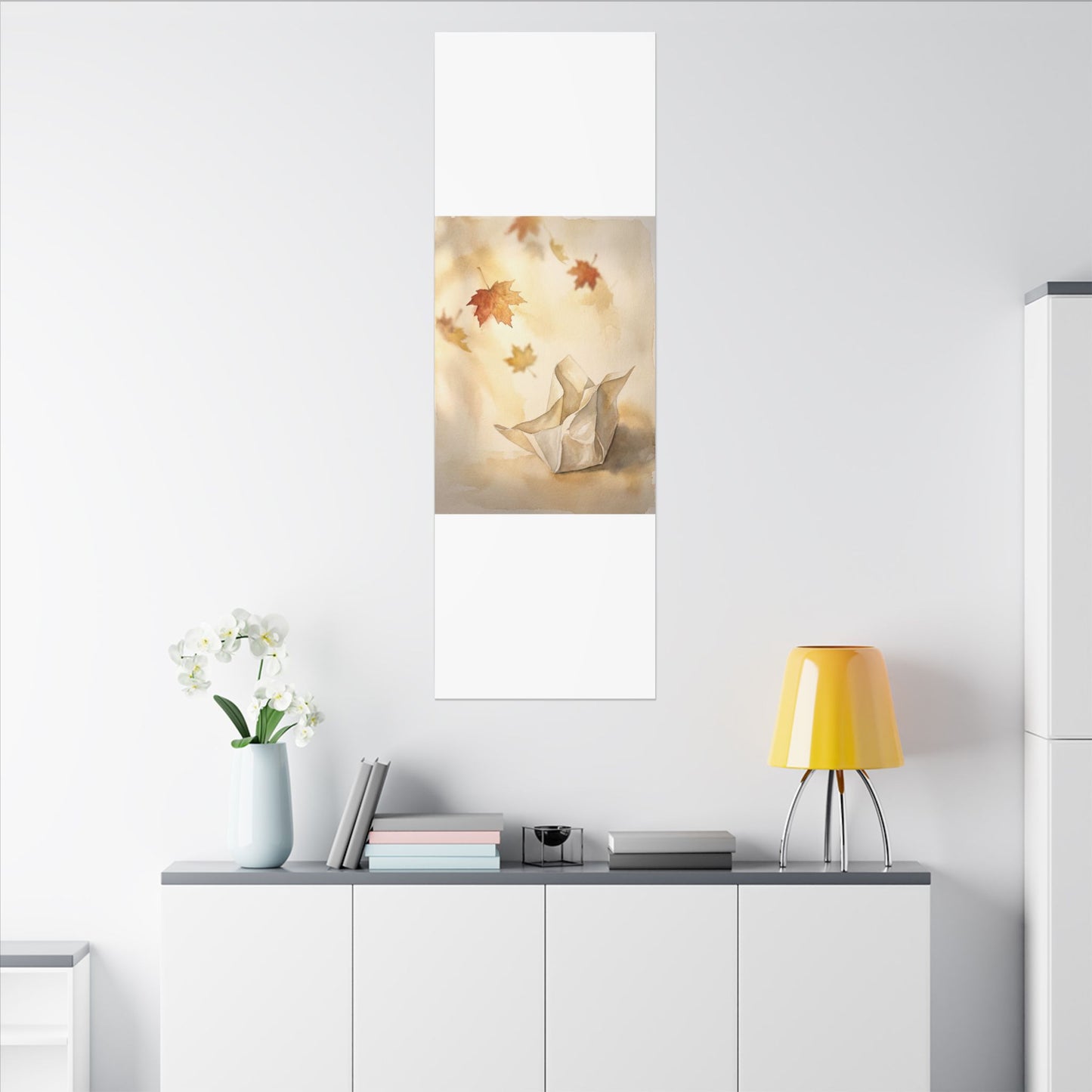 Japandi Paper Fold in Golden Hour | Watercolor Canvas Art