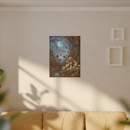 Autumn Cherry Blossom Mushroom Illustration Canvas Art | Enchanting Decor