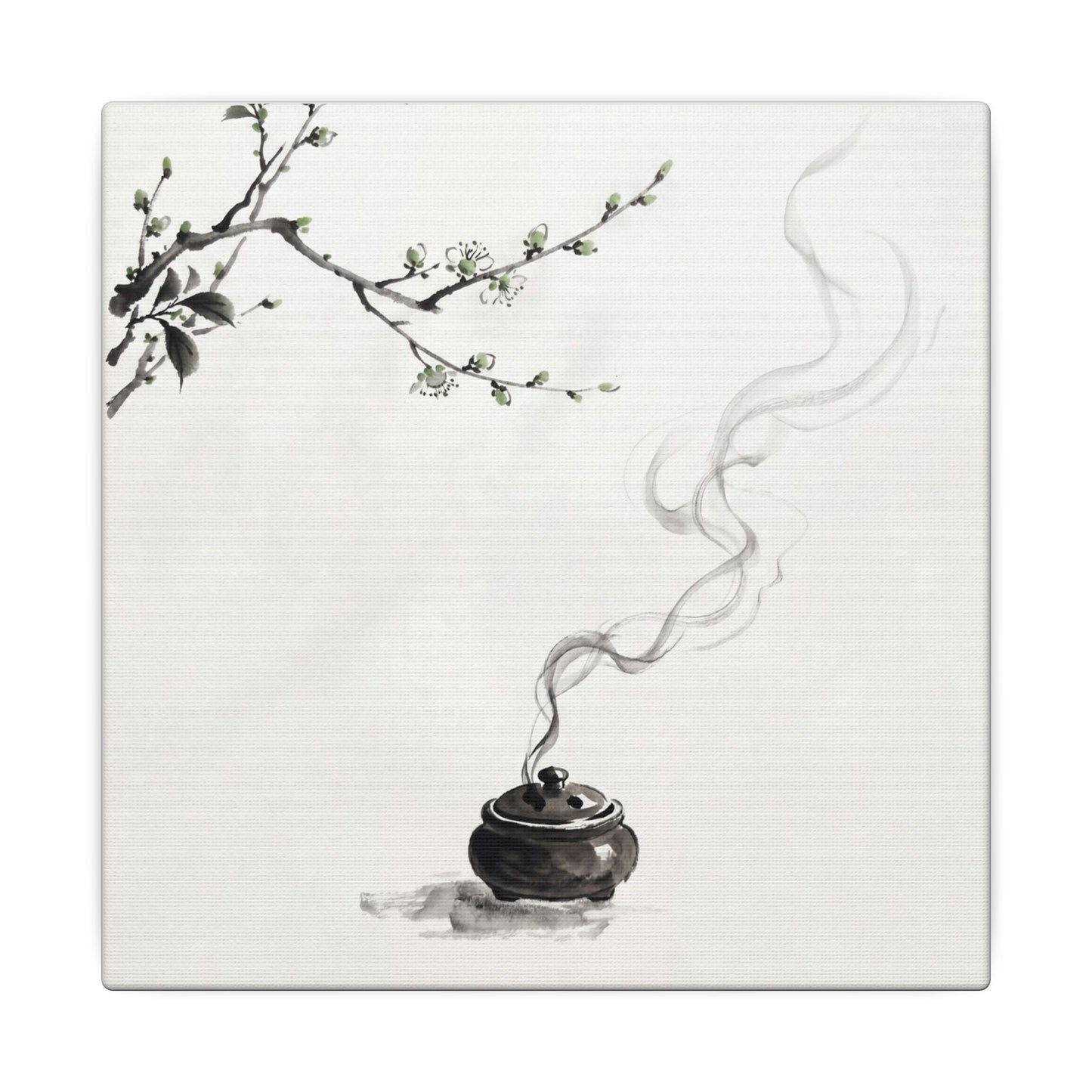 Calm Incense Smoke Canvas Art - Sumi E Zen