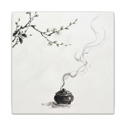 Calm Incense Smoke Canvas Art - Sumi E Zen