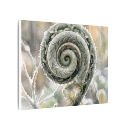 Winter Fern Unfurling Watercolor Canvas Art | Cozy Decor