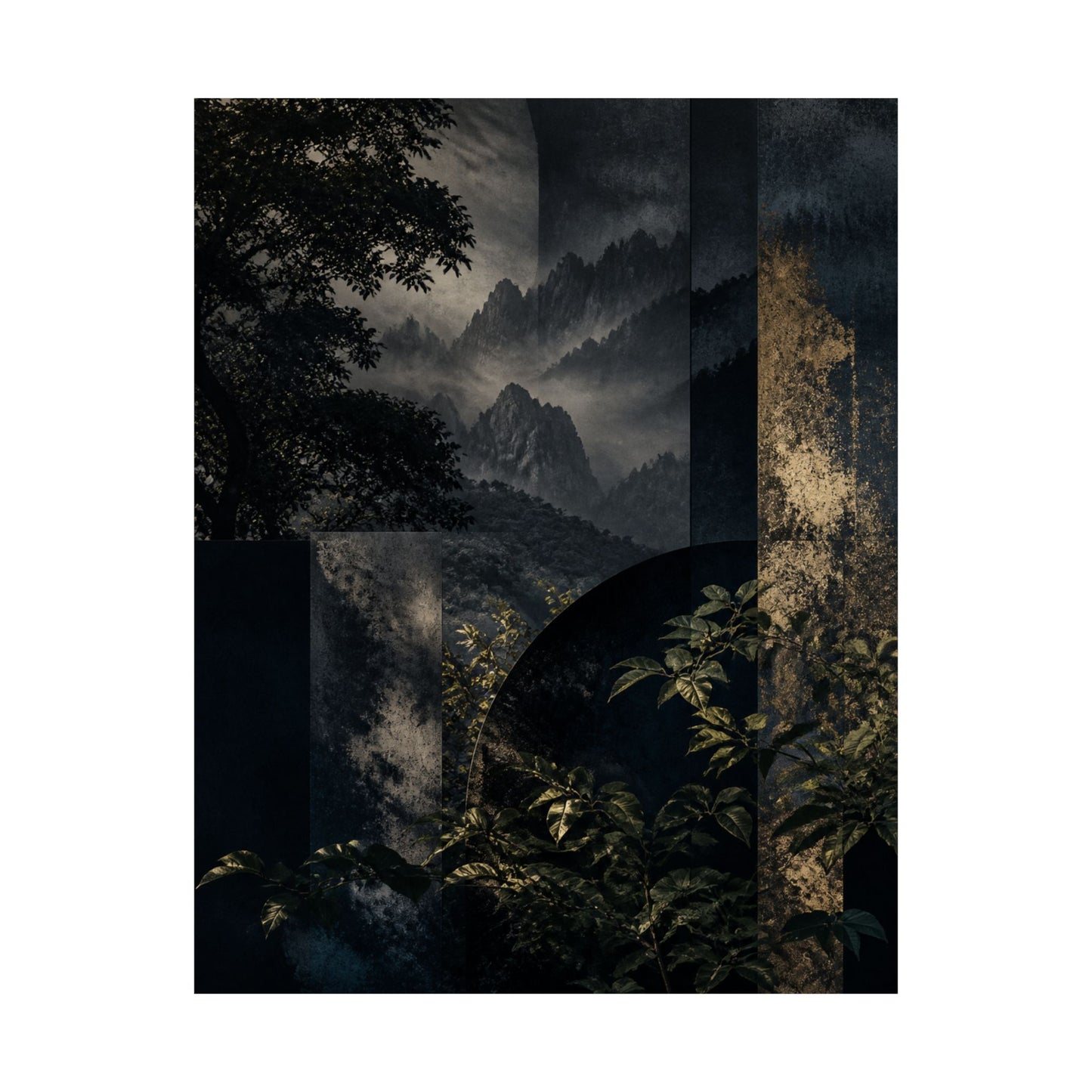 Fukinsei Mountain Mist Wall Art Print - Dark Japandi Moody Minimal