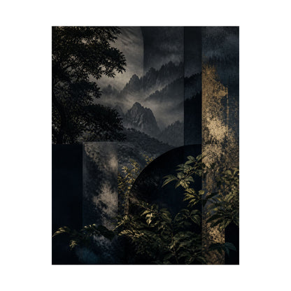 Fukinsei Mountain Mist Wall Art Print - Dark Japandi Moody Minimal