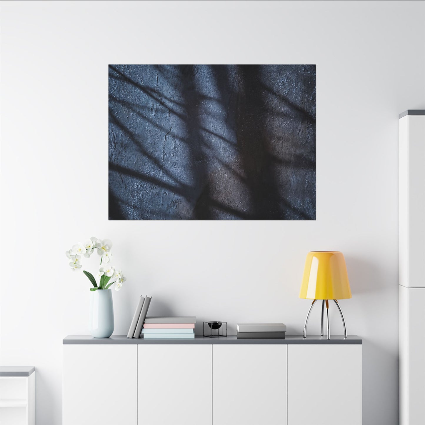 Dark Japandi Shadow Play in Moonlight | Moody Minimal Canvas Art