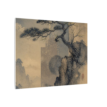 Japandi Pine Tree in Moonlight | Japanese Pattern Canvas Art