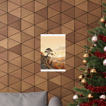Japandi Pine Tree in Golden Hour | Japanese Pattern Wall Art Print