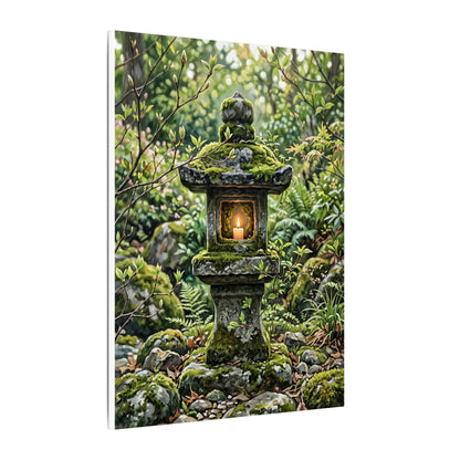 Neutral Stone Lantern Canvas Art - Japanese Pattern Japandi