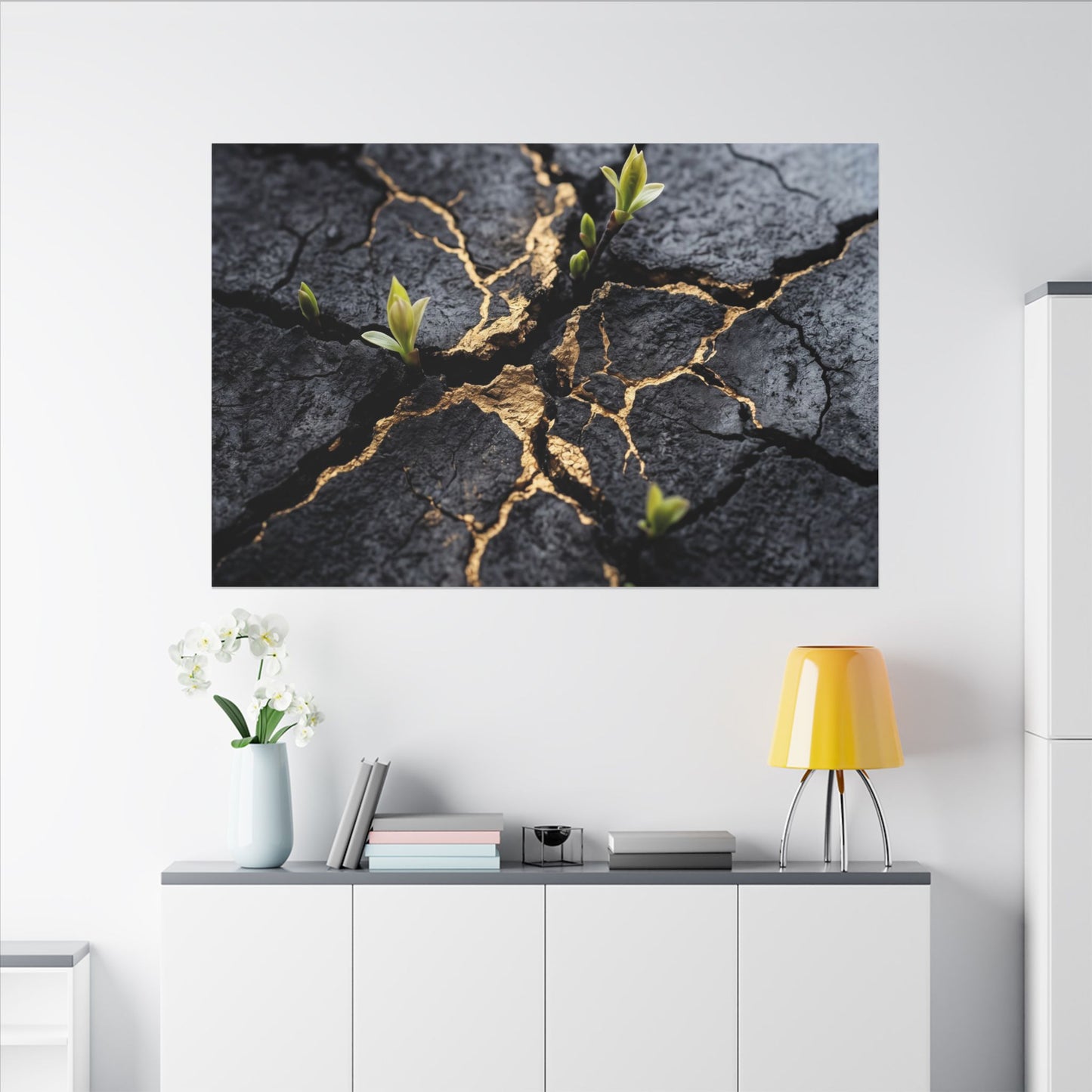 Ma Cracked Earth Canvas Art - Dark Japandi Charcoal Ink