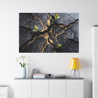 Ma Cracked Earth Canvas Art - Dark Japandi Charcoal Ink