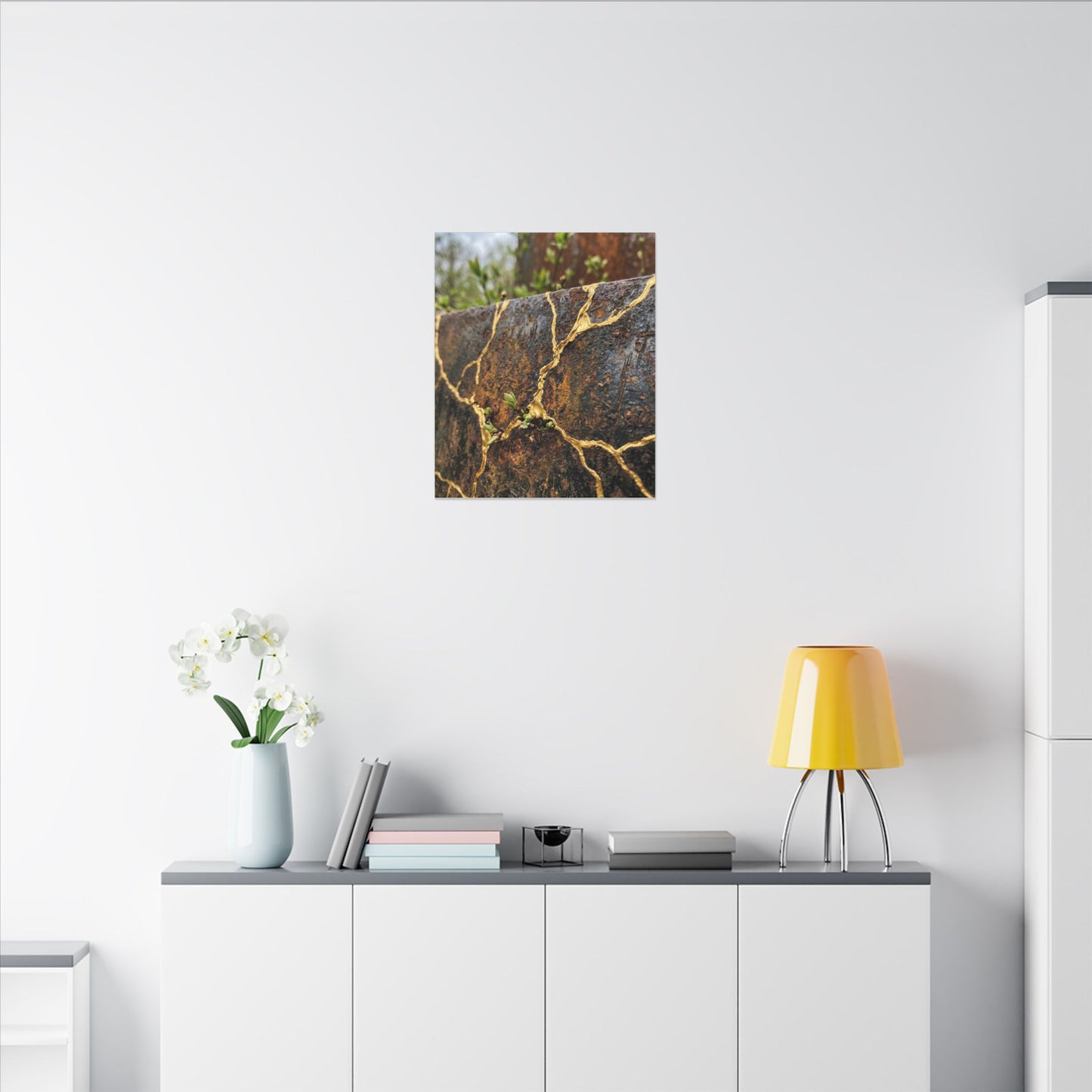 Mono No Aware Rust Patina Canvas Art - Kintsugi Gold Repair