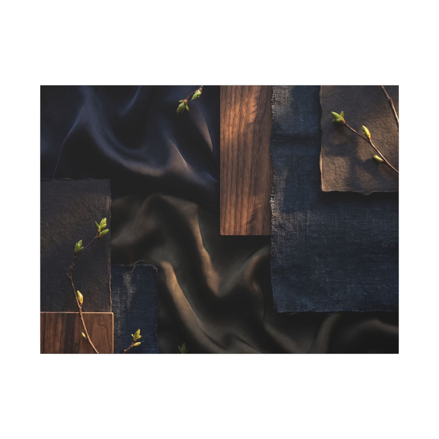 Silk Drape Spring Canvas Art | Dark Japandi Moody Design