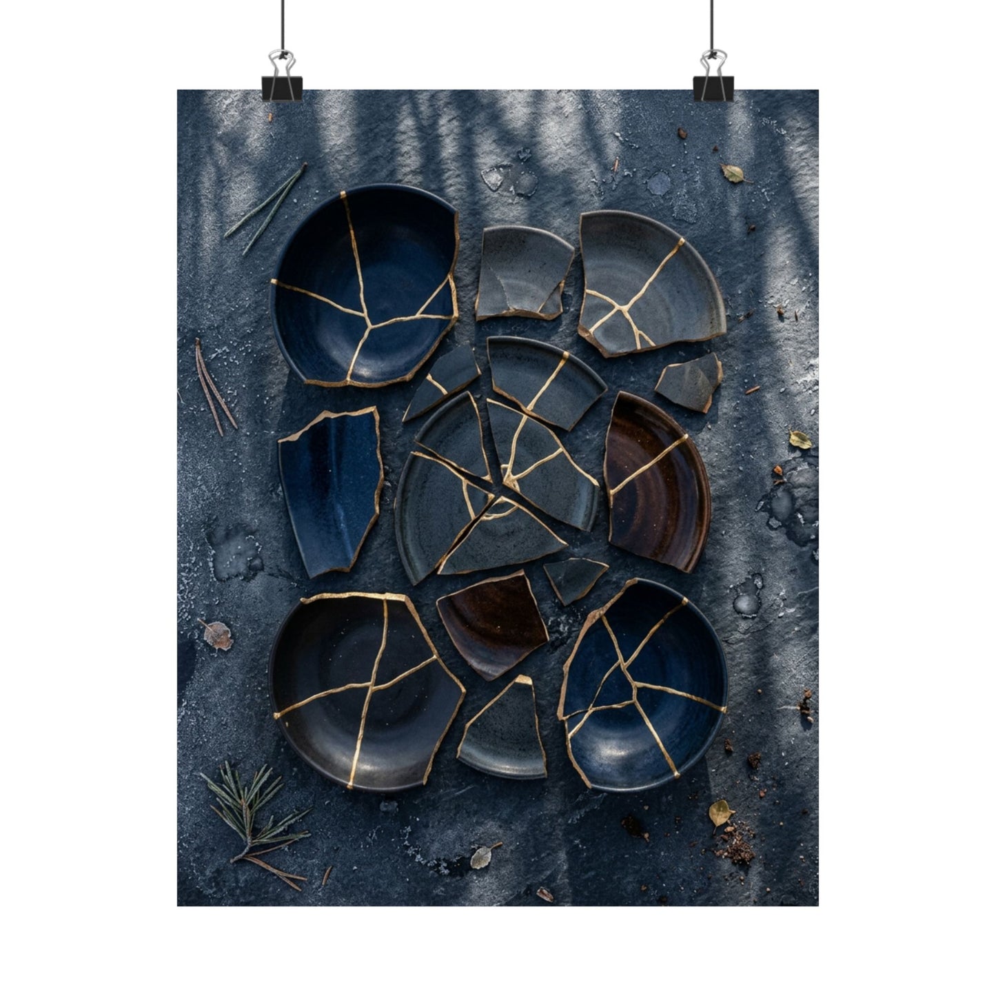 Broken Pottery Wall Art Print | Winter Dark Japandi Shadow Zen Art