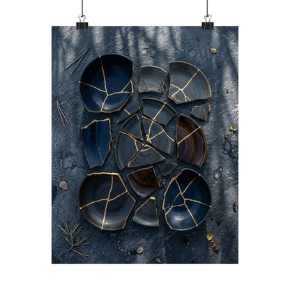 Broken Pottery Wall Art Print | Winter Dark Japandi Shadow Zen Art