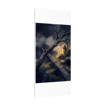 Dark Japandi Moonlit Garden in Golden Hour | Charcoal Ink Canvas Art