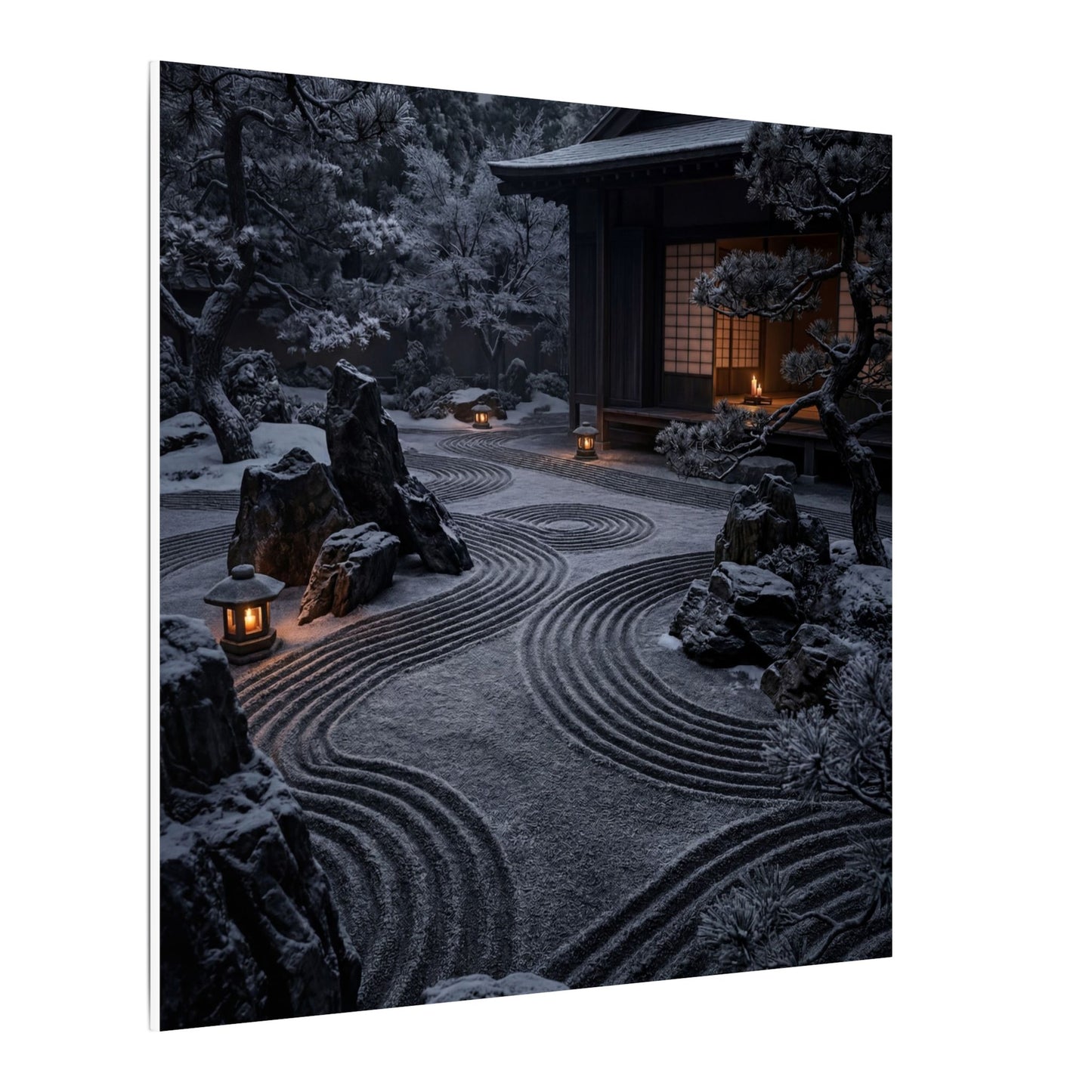 Candlelight Rock Garden Canvas Art - Dark Japandi Fukinsei