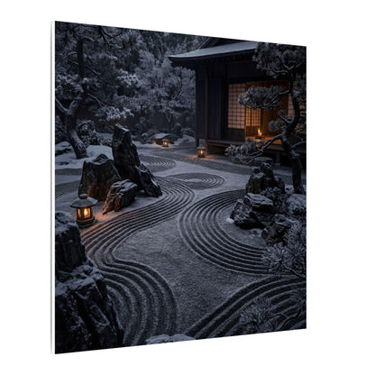 Candlelight Rock Garden Canvas Art - Dark Japandi Fukinsei