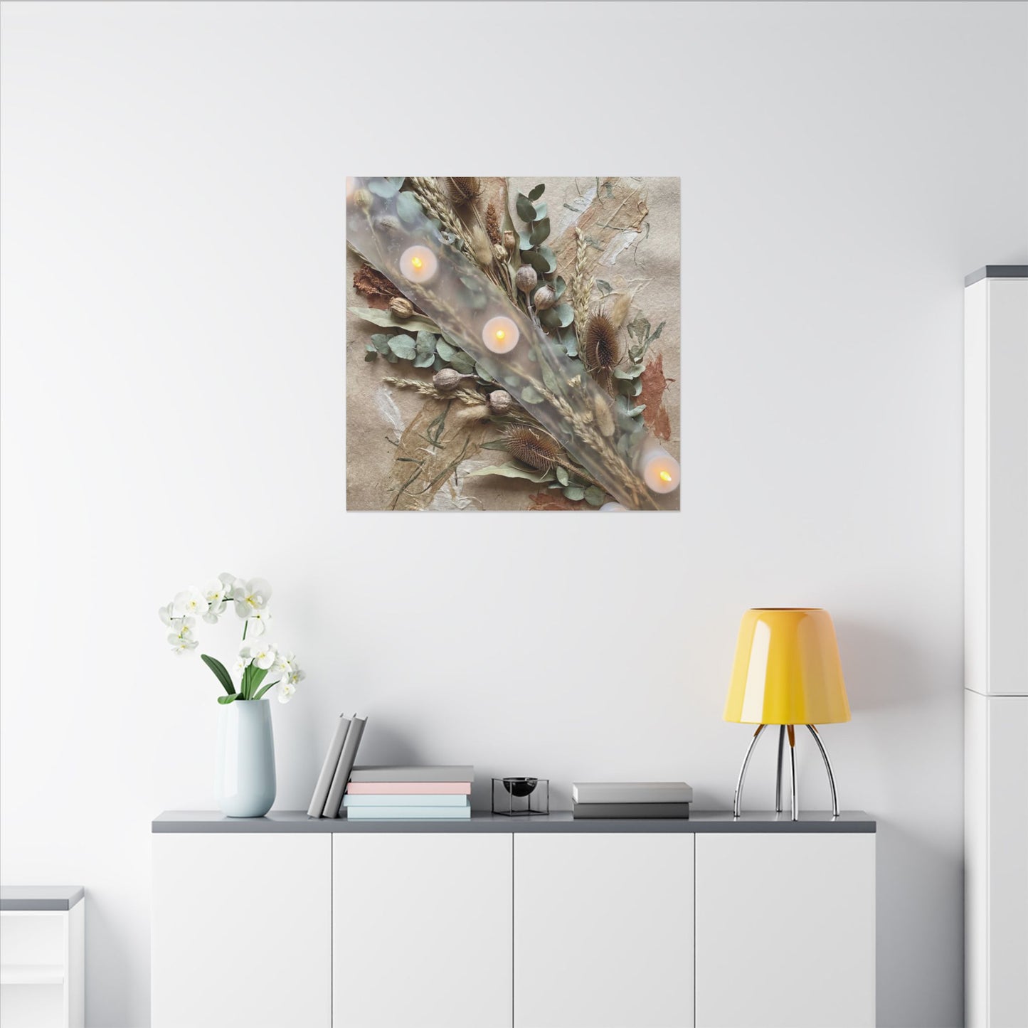 Candlelight Dried Flowers Canvas Art - Japandi Kanso