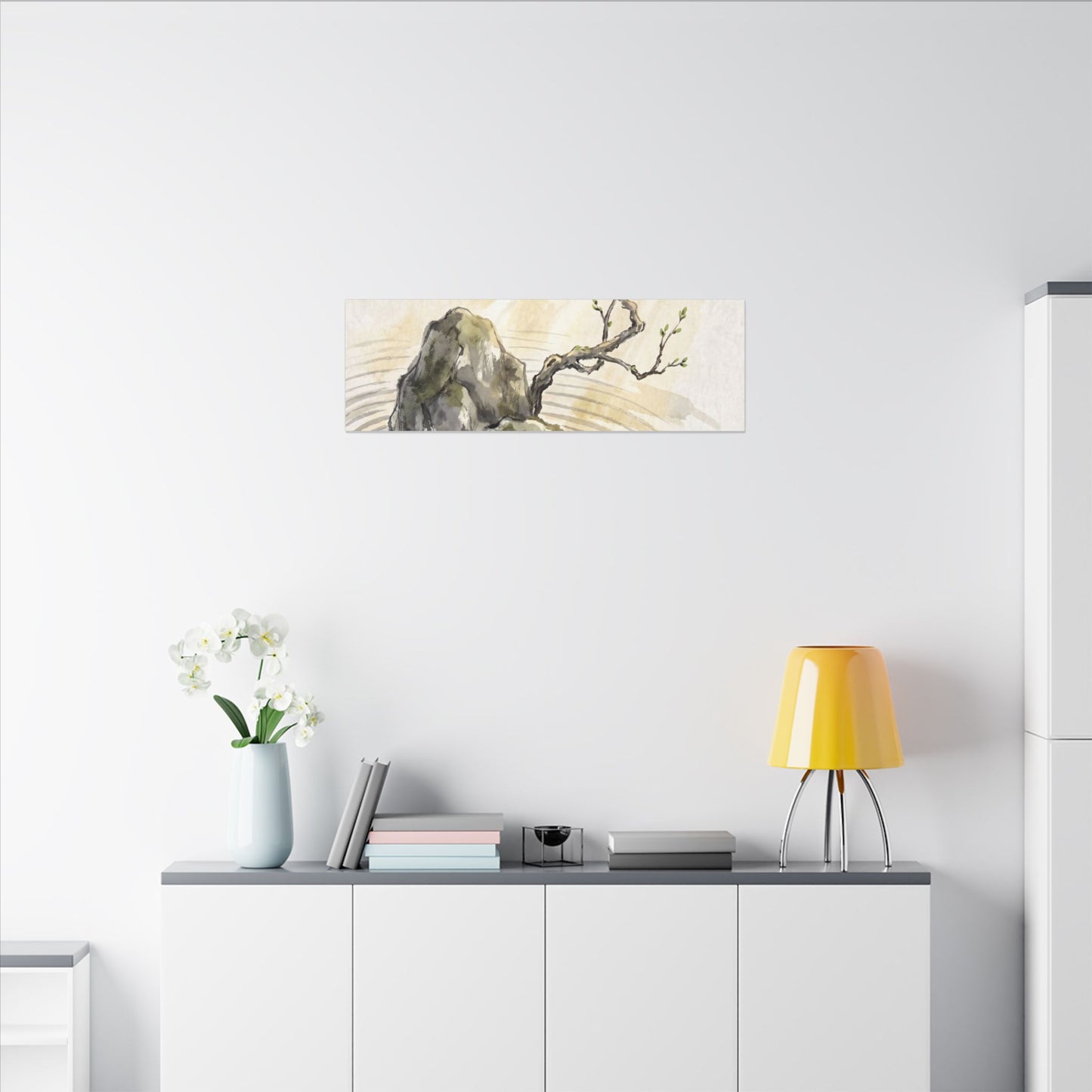 Serene Rock Garden Canvas Art - Sumi E Zen
